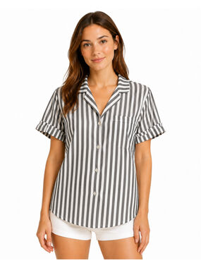 Victoria's Secret Women's Gray And White Striped Button Front Pajama Top